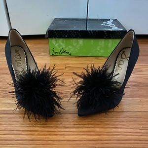 Sam Edelman Haide Satin Feather Pom Pump Size 8